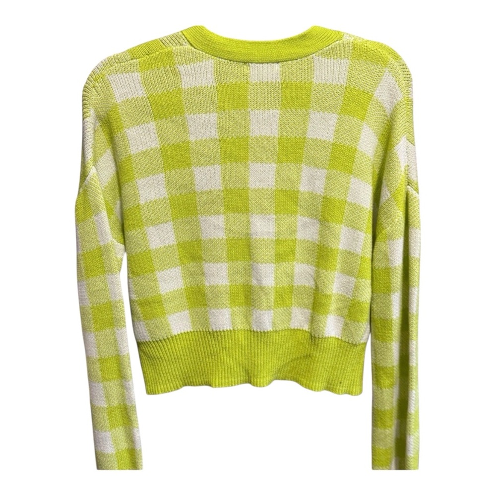 BP Lime Green Gingham Check Cropped Cardigan Small Y2K Preppy Soft Girl - Picture 3 of 6